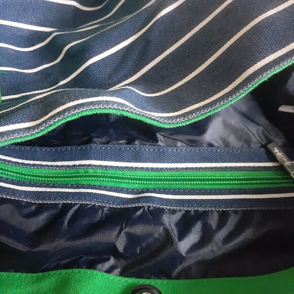Ame & Lulu Charles River Navy White Stripe Kelly Green New Englander Tote Bag - Picture 11 of 14